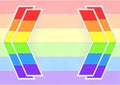 3d rendering. lgbt color trapezoid tile arrow panel on rainbow flag background. Royalty Free Stock Photo