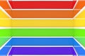 3d rendering. LGBT rainbow color bar pattern comer room wall background.