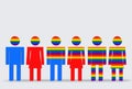 3d rendering. LGBT rainbow color flag covered on Head, halfa and full body of Blue male and red female symbol icon sign.