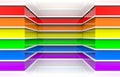 3d rendering. LGBT rainbow color horizontal bar pattern corner wall and floor background.
