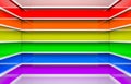 3d rendering. LGBT rainbow color horizontal bar pattern corner wall and floor background.
