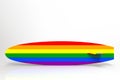 3d rendering. lgbt rainbow color surfboard with clipping path on gray background