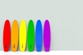 3d rendering. lgbt rainbow color surfboard on gray cement background