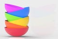 3d rendering. lgbtq rainbow color concept overlap bowls on copy space gray background