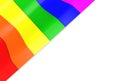 3d rendering. Lgbtq rainbow color curve pattern flag design on white wall background.