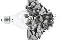 3d rendering light bulb, demolishing wall smithereens, concept of creative thinking and innovation.