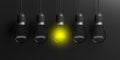 3d rendering light bulbs on black background Royalty Free Stock Photo