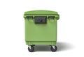 3d rendering of a light-green dumpster on white background.