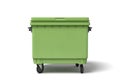 3d rendering of a light-green dumpster on white background.