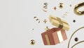 3D rendering of a light pink giftbox with a gold decoration. 3d illustration Royalty Free Stock Photo