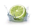 3d rendering of a lime falling into the water Royalty Free Stock Photo