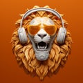 3D rendering lion head figure statue with sunglasses and headphone