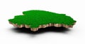 3D rendering of Lithuania map with green grass and rock ground texture