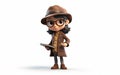 3D Rendering of a Little Detective Girl Isolated on White