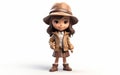 3D Rendering of a Little Detective Girl Isolated on White