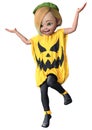 3D Rendering Little Girl in Halloween Costume on White