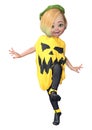 3D Rendering Little Girl in Halloween Costume on White