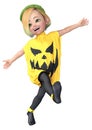 3D Rendering Little Girl in Halloween Costume on White