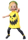 3D Rendering Little Girl in Halloween Costume on White