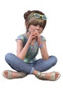 3D Rendering Little Girl on White