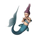 3D Rendering Little Mermaid on White