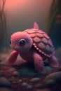 3d rendering of a little pink turtle on the bottom of the sea Royalty Free Stock Photo