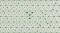 3D rendering. Little white and green balls on a geometric pattern of white three-dimensional triangles on a green background, top