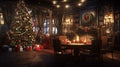 3D rendering of a living room with christmas tree and decorations. Royalty Free Stock Photo