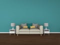 3D Rendering living room isolated on colorful background, interior
