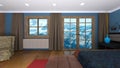 3D rendering of the living room with mountain view Royalty Free Stock Photo