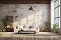 3d rendering loft bedroom with brick wall and wooden floor, loft style