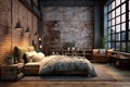 3d rendering loft bedroom with brick wall and wooden floor, loft style