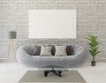 3d rendering loft living room with gray sofa ,lamp, tree, brick wall,carpet,anf frame for mock up Royalty Free Stock Photo
