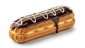 A chocolate covered pastry with white icing on a white background (ai generated) Royalty Free Stock Photo