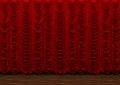 3d rendering. Long red luxury curtains hanging on the wood stage