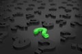 3D rendering a lot of black question marks and one bright green Royalty Free Stock Photo