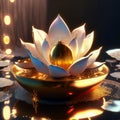 3d rendering of a lotus flower in a golden bowl. AI generated