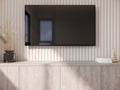 3D rendering of low cabinet with TV on white lath background