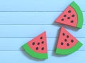 3d rendering low poly cartoon style watermelon blue wood background Royalty Free Stock Photo