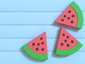 3d rendering low poly cartoon style watermelon blue wood background