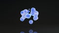 3D rendering of luminous droplets on a black background. Drops of blue liquid in space and weightlessness merge with each other. Royalty Free Stock Photo