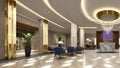 3D rendering of a luxurious hotel lobby.
