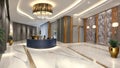 3D rendering of a luxurious hotel lobby.