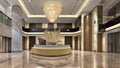 3D rendering of a luxurious hotel lobby.