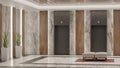 3d rendering luxury decoration at waiting area front of elevators Royalty Free Stock Photo