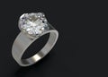 3d rendering. luxury design diamond ring with clipping path on dark copy space background Royalty Free Stock Photo