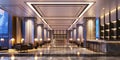 3D Rendering luxury Reception Lobby with gold metal decorate see view