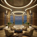 3d rendering luxury reception lobby Hotel night view