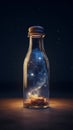 3d rendering of magic potion in bottle on dark background with stars