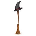 3D Rendering of magical broom stick and witch hat on top of it Royalty Free Stock Photo